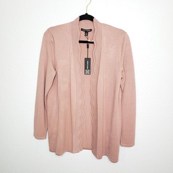 Cable & Gauge Sweaters - Cable & Gauge Rose Pink Open Front Cardigan Size L